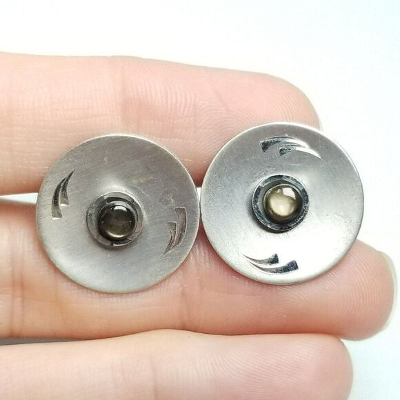 Vintage P.R.K Sterling Silver Round Cufflinks, Bullet Back, Mid Century Style - Picture 1 of 8